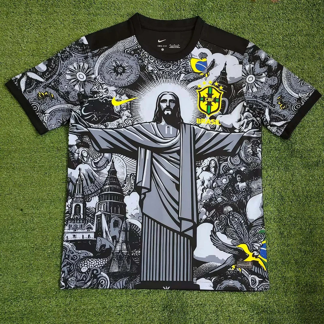 2024-2025 Brazil Special Edition Jesus Black Gray Soccer Jersey